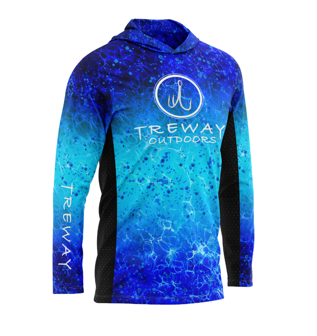 Treway Blue Mahi Cell-Tek Performance Hooded Long Sleeve + Treway Buff