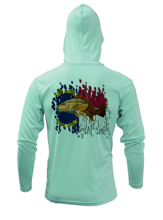 Treway Outdoors Redfish NC Flag Performance Hooded Long Sleeve