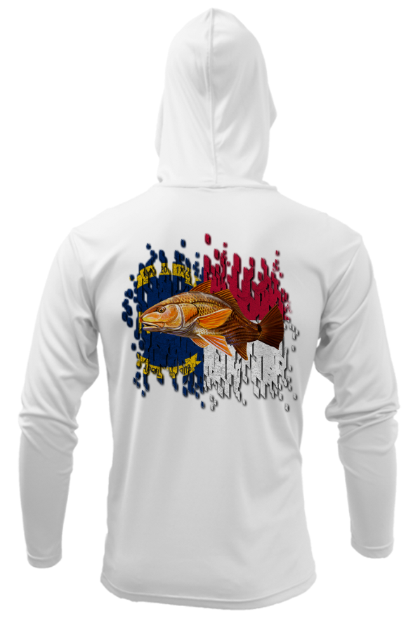 Treway Outdoors Redfish NC Flag Performance Hooded Long Sleeve