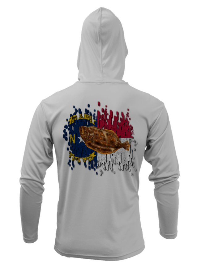 Treway Outdoors Flounder NC Flag Performance Hooded Long Sleeve