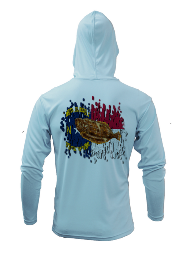 Treway Outdoors Flounder NC Flag Performance Hooded Long Sleeve