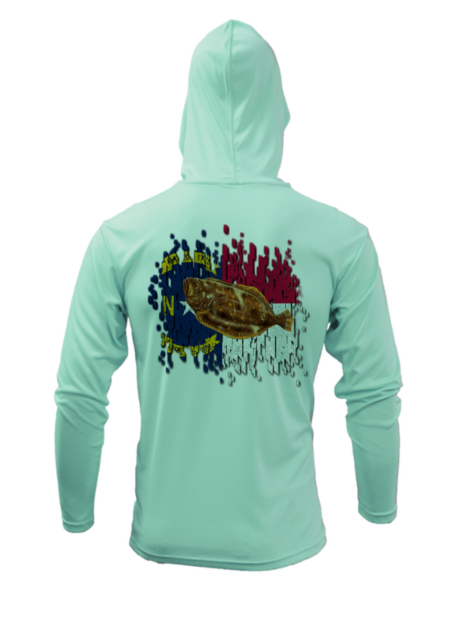 Treway Outdoors Flounder NC Flag Performance Hooded Long Sleeve