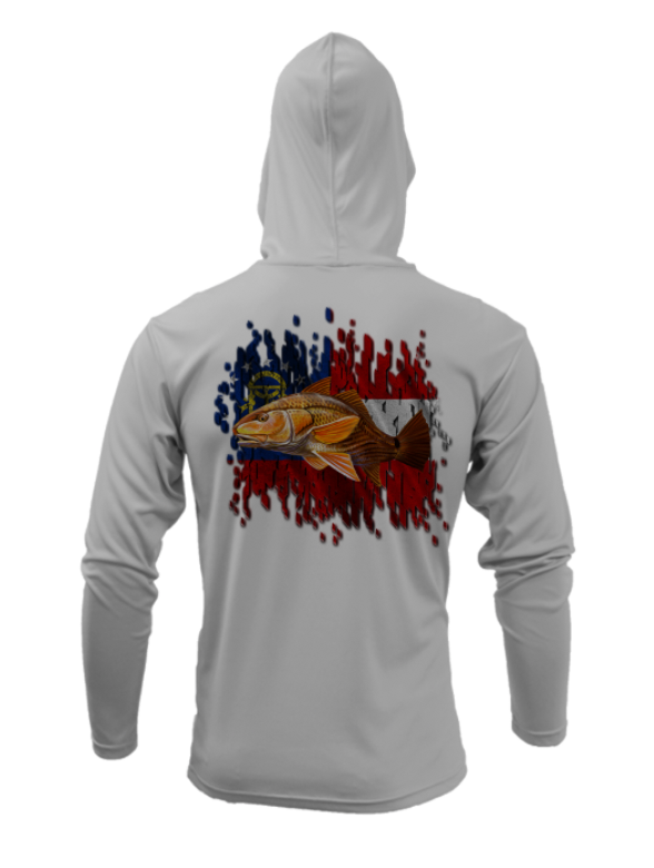 Treway Outdoors Redfish Georgia Flag Performance Hooded Long Sleeve
