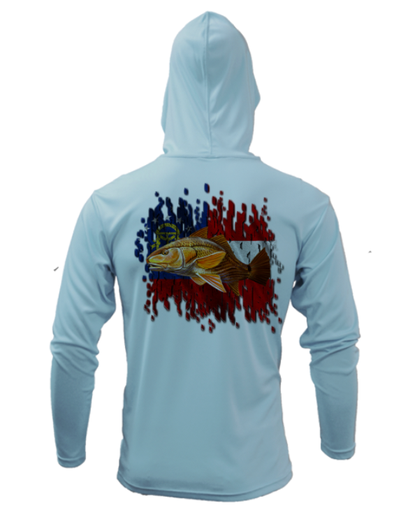 Treway Outdoors Redfish Georgia Flag Performance Hooded Long Sleeve