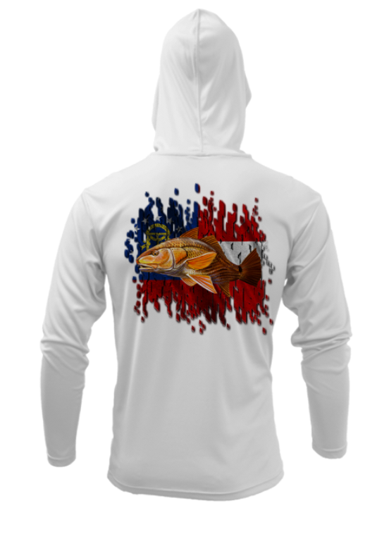 Treway Outdoors Redfish Georgia Flag Performance Hooded Long Sleeve